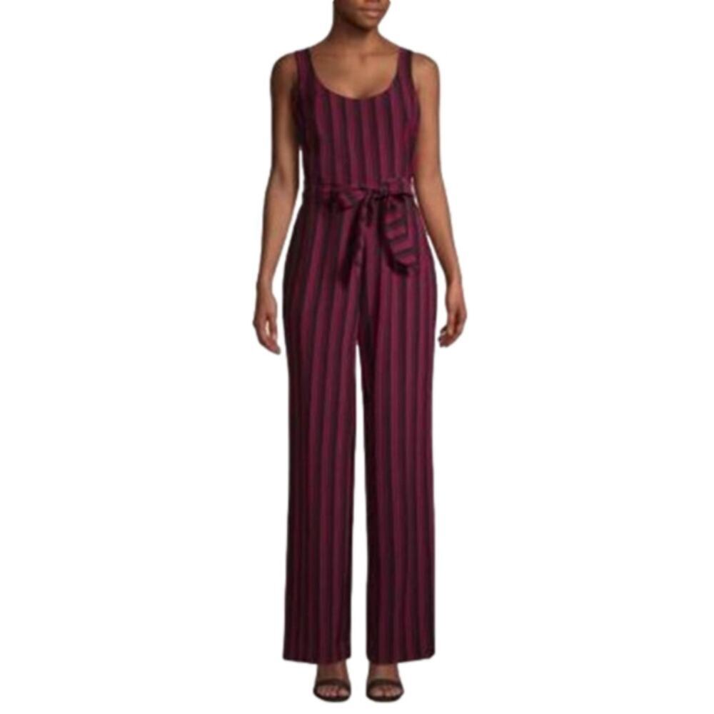 Karl Lagerfeld red and black Striped Tie-Waist Jumpsuit size 4